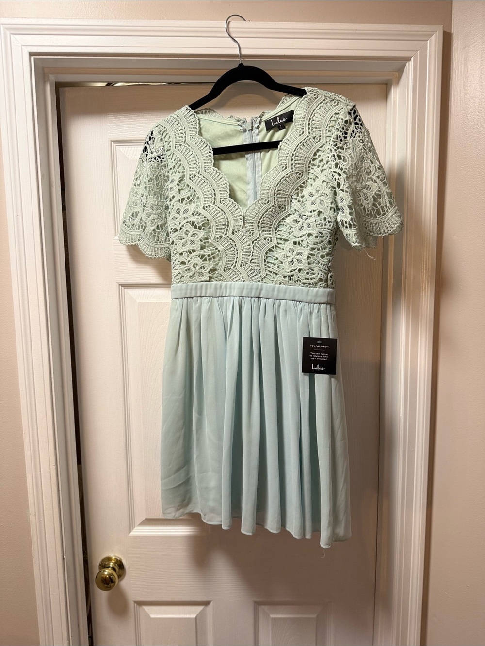NWT Lulus Short Sleeve Dress Pale Mint Lace and Chiffon